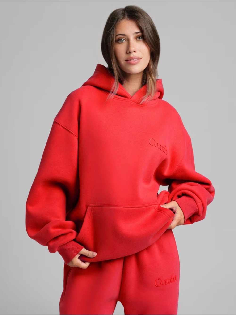 Comfrt Crimson Minimalist Hoodie & Joggers Set.